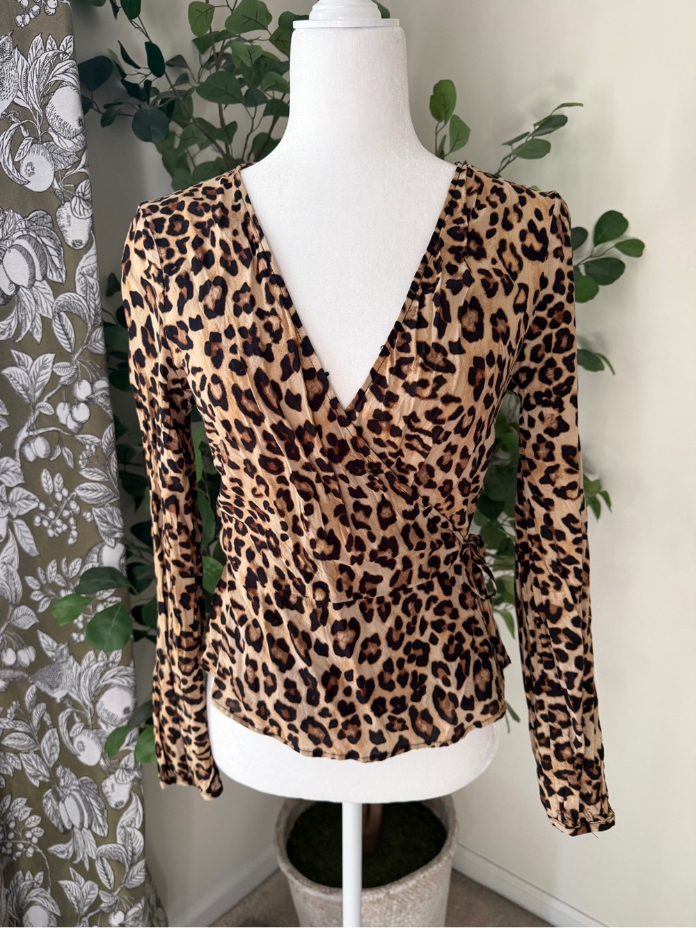 H&M Leopard Print Wrap Blouse - Tan and Black